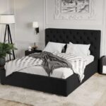Pat Tapitat Catifea Riviera cu somiera fixa Negru - Riviera 100 180x200