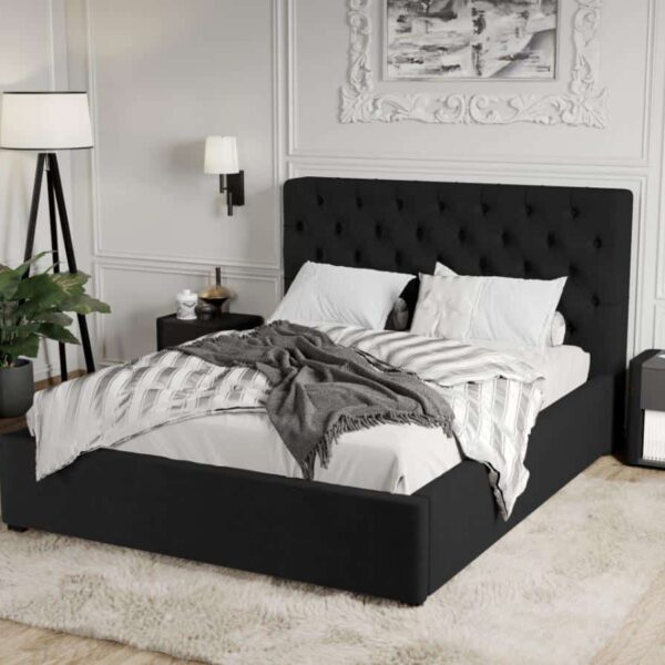 Pat Tapitat Catifea Riviera cu somiera fixa Negru - Riviera 100 180x200