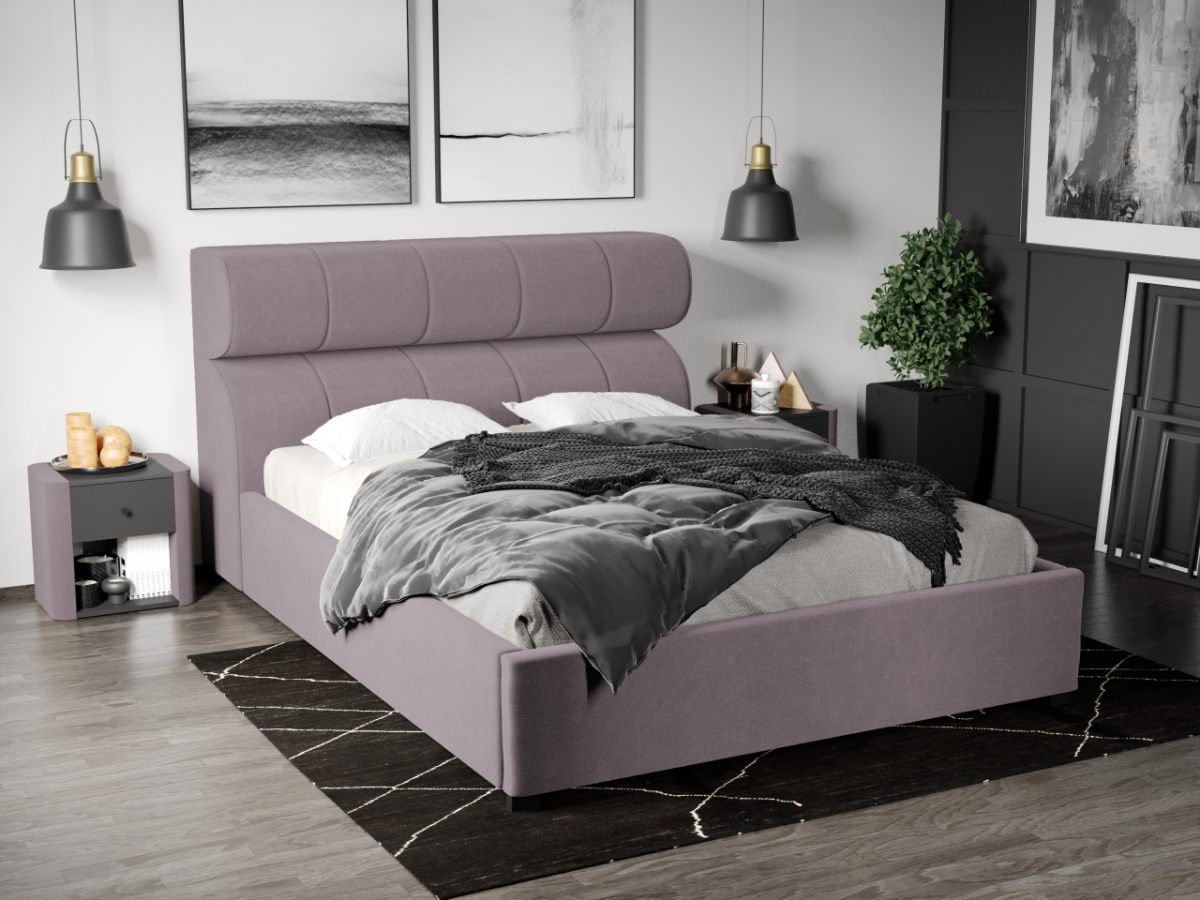 Pat Tapitat Galileo cu somiera fixa Mov deschis - Jasmine 62 180x200