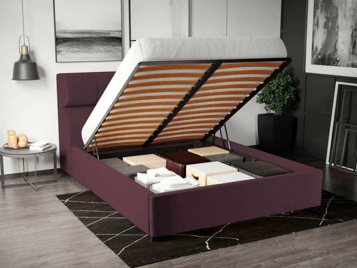 Pat Tapitat pentru saltea de 190 Galileo rabatabil cu lada Mov - Riviera 69 180x190