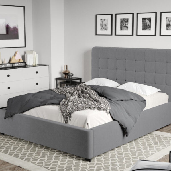 Pat Tapitat Gri Rivo Jasmine 90 cu somiera fixa 160x200