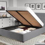 Pat Tapitat Gri Rivo Jasmine 90 cu somiera rabatabila si lada de depozitare 160x200