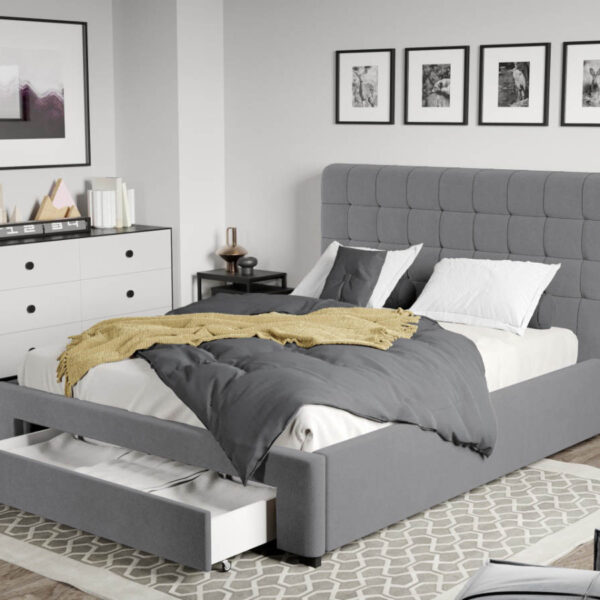 Pat Tapitat Gri Rivo Jasmine 90 cu somiera si sertar 160x200