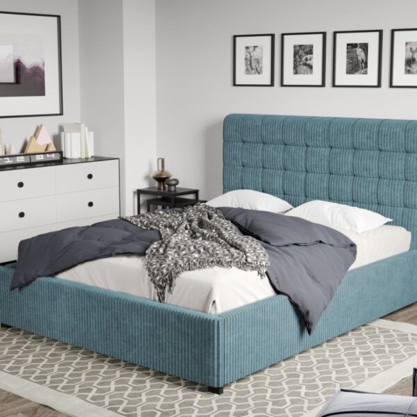 Pat Tapitat Rivo cu somiera fixa Albastru deschis - Poso 26 180x200