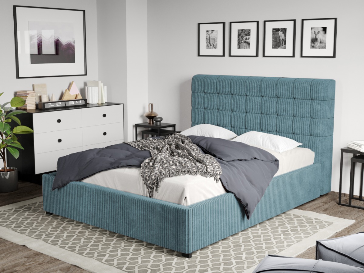 Pat Tapitat Rivo cu somiera fixa Albastru deschis - Poso 26 180x200