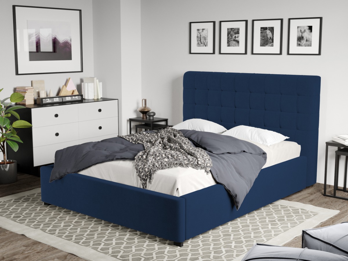 Pat Tapitat Rivo cu somiera fixa Albastru inchis - Riviera 81 160x200