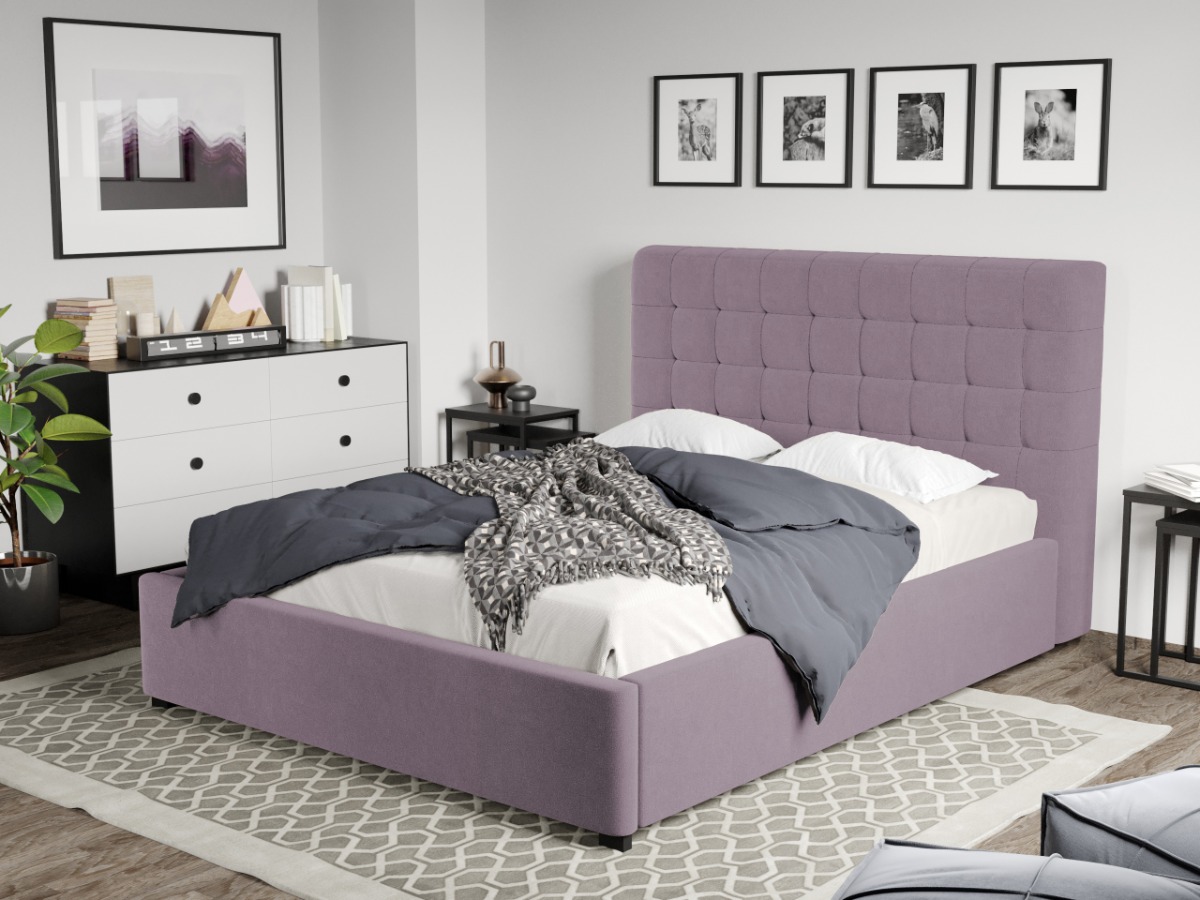 Pat Tapitat Rivo cu somiera fixa Mov deschis - Jasmine 62 160x200