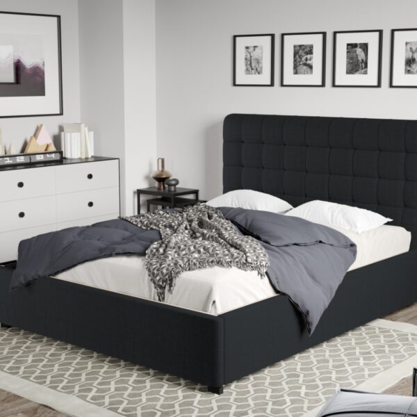 Pat Tapitat Rivo cu somiera fixa Negru - Falcone 14 140x200