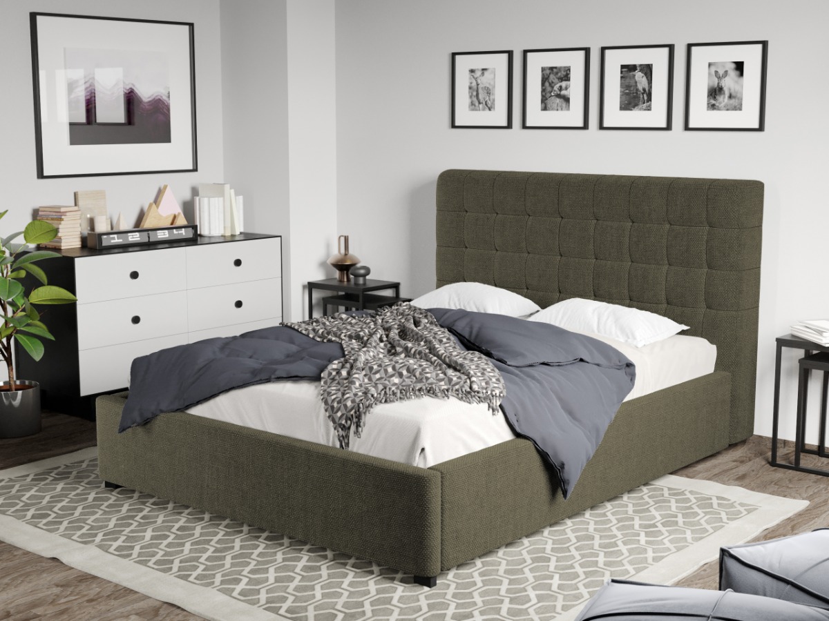 Pat Tapitat Rivo cu somiera fixa Verde inchis - Eden 12 160x200