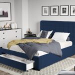 Pat Tapitat Rivo cu somiera si sertar Albastru inchis - Riviera 81 160x200