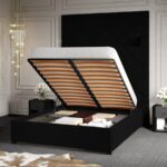 Pat Tapitat cu Panou Inalt C1 Dubai pentru saltea de 190 rabatabil cu lada Negru - Velluto 20 140x190