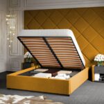 Pat Tapitat cu Panou Inalt C3 Dubai pentru saltea de 190 rabatabil cu lada Galben - Velluto 8 180x190