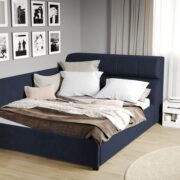 Pat Tapitat de colt Galileo cu somiera fixa Bleumarin - Eden 16 160x200