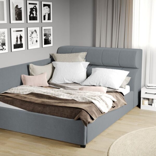 Pat Tapitat de colt Galileo cu somiera fixa Gri - Jasmine 90 140x200