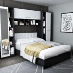 Set Mobila Dormitor Mario 2.87m pat incadrat si oglinda tapitat alb